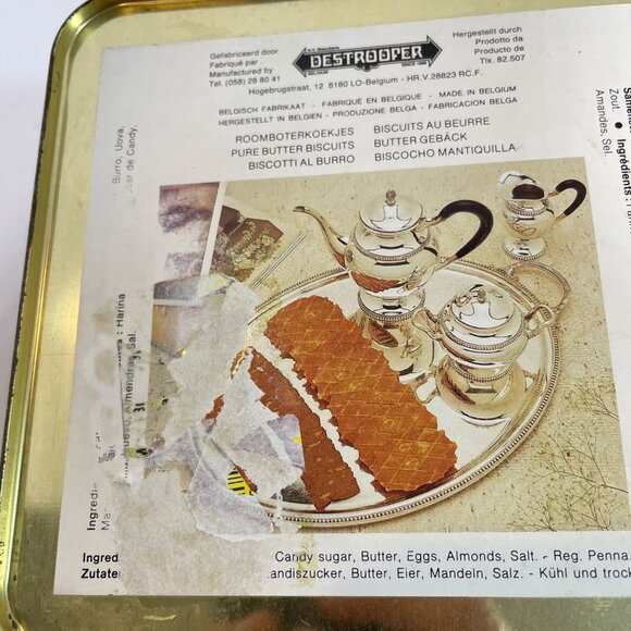 Vintage Destrooper Belgium Biscuit Tin With Charming Bakery Scene Artwork  16 Oz - Picture 7 of 14